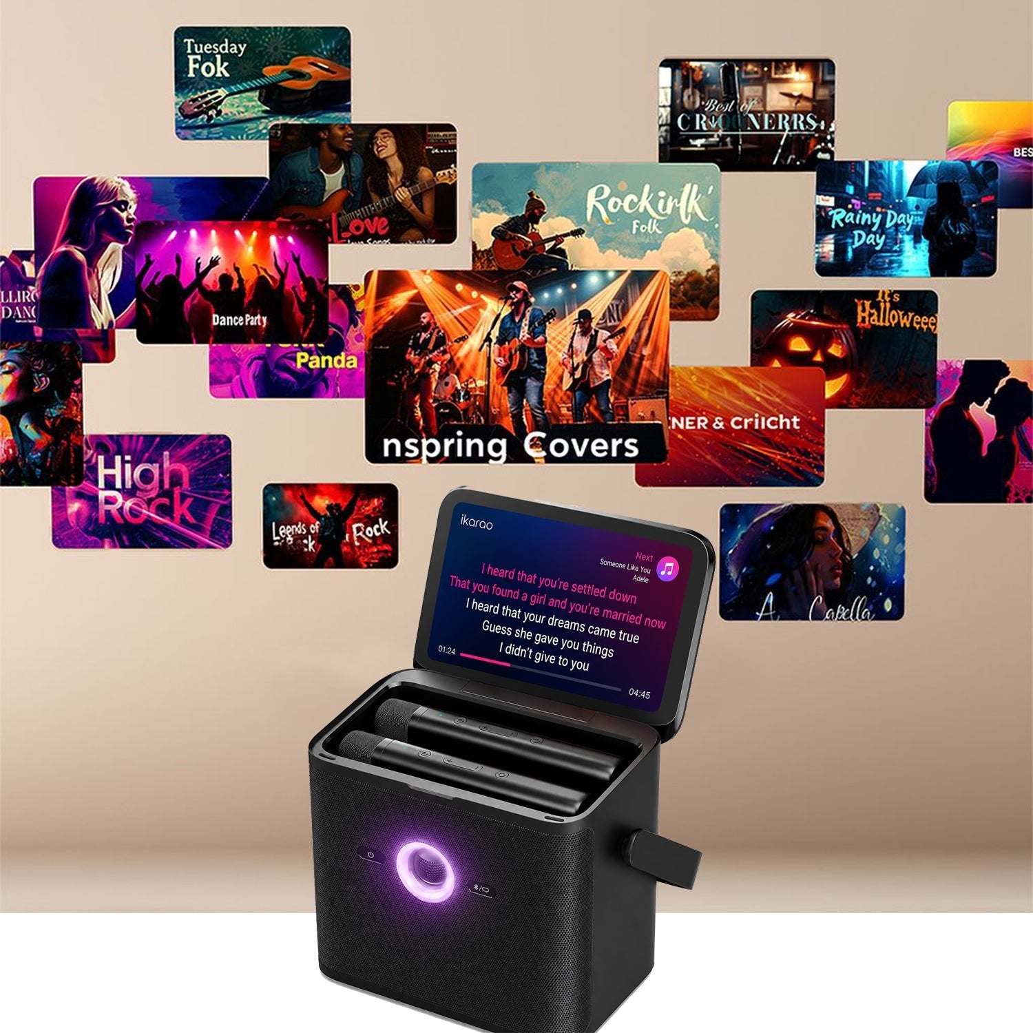 IKARAO Shell S3 HD Portable Karaoke Speaker with 7” Touch Screen, HDMI & Wireless Microphones - Karaoke Home Entertainment