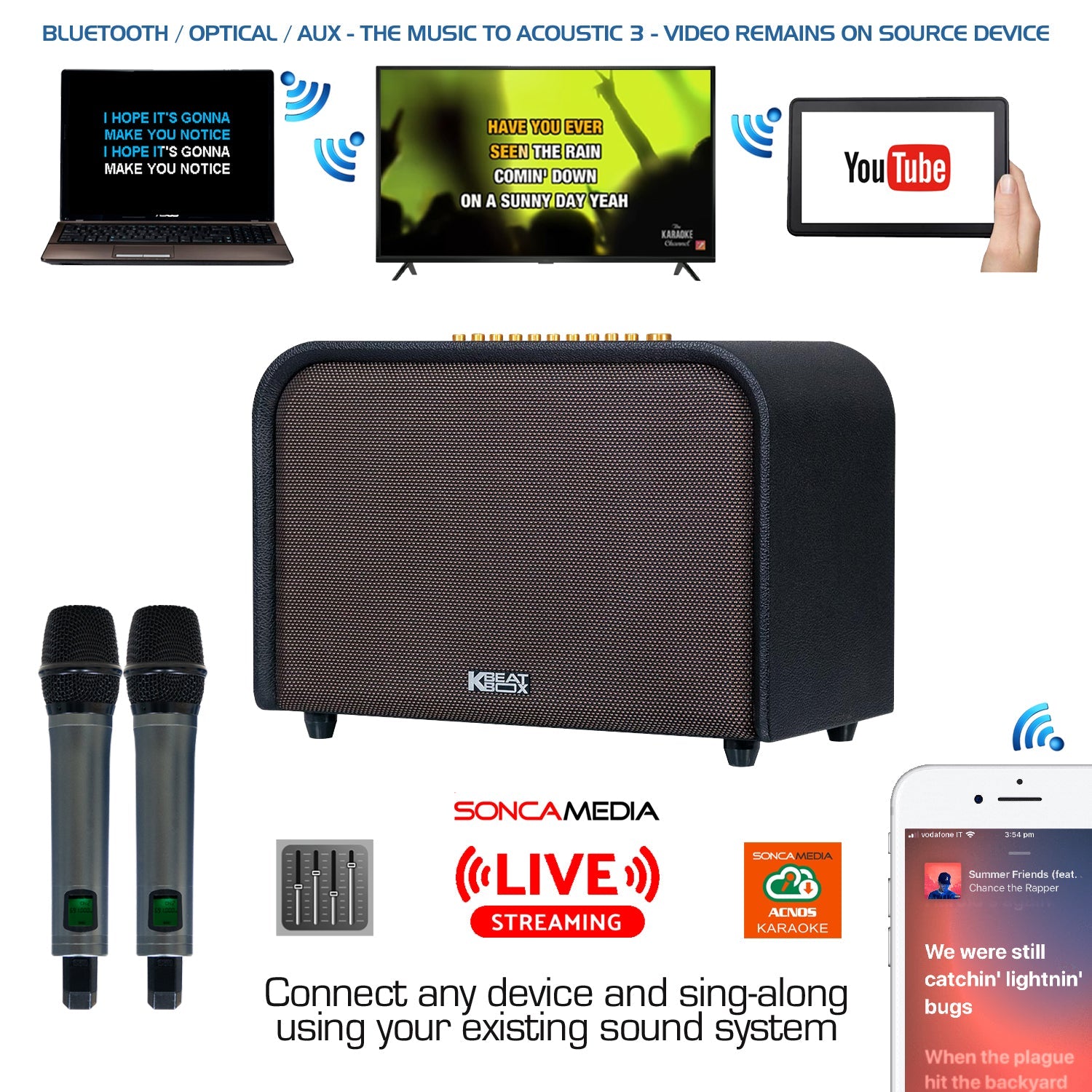 KBEATBOX ACOUSTIC 3 – Premium Karaoke Sound System | 220W RMS | Wireless Mics - Karaoke Home Entertainment