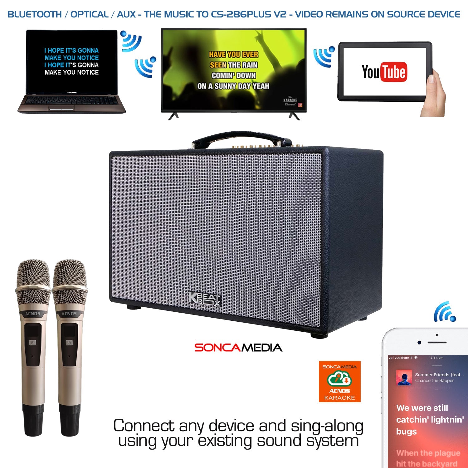 KBEATBOX CS - 286Plus V2 – Compact Karaoke Speaker System | 70W RMS | Wireless Mics - Karaoke Home Entertainment