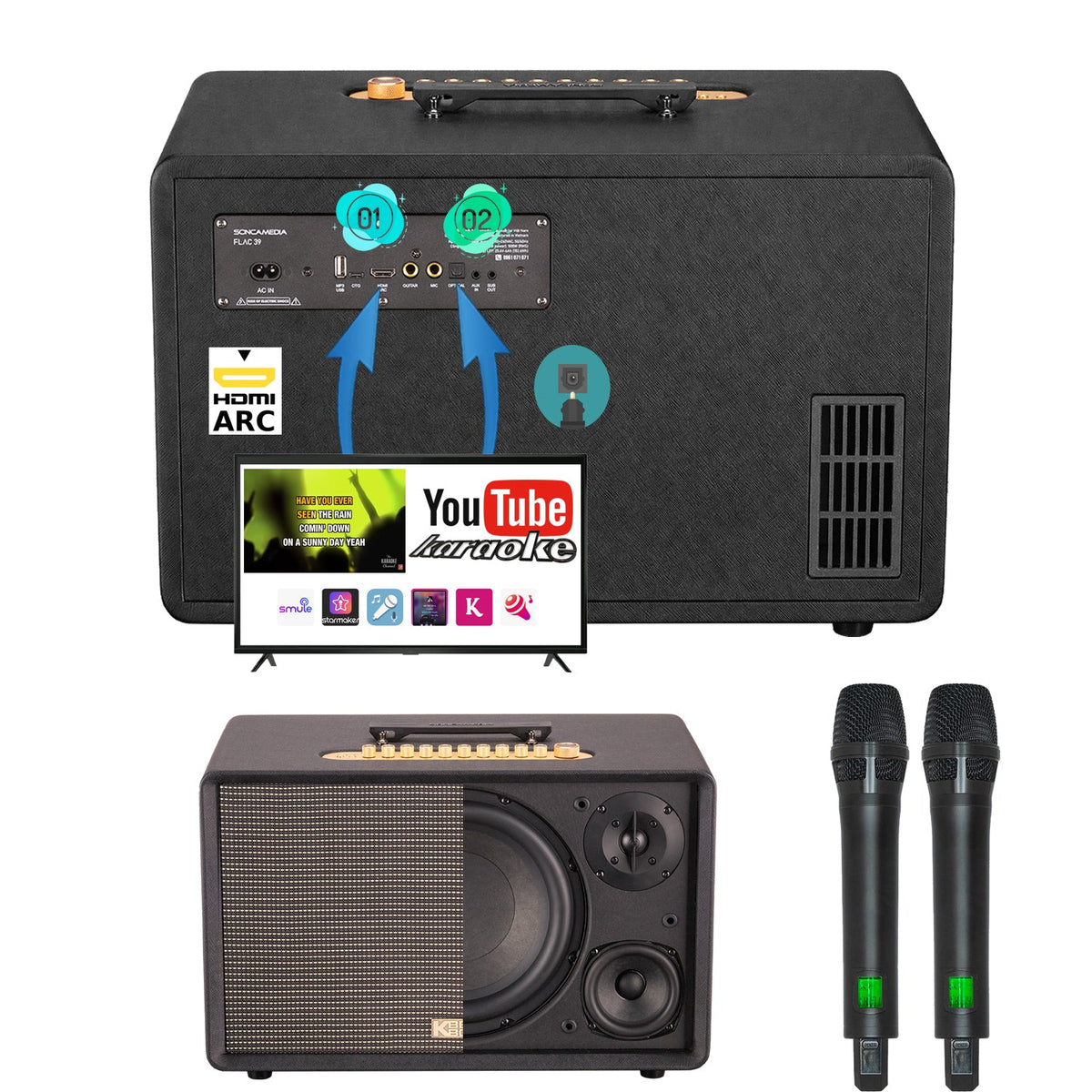 KBEATBOX FLAC 39 Karaoke System | 500W RMS | Wireless Microphones - Karaoke Home Entertainment