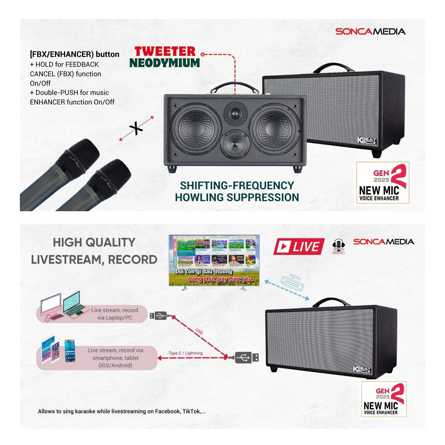 KBEATBOX Hi - NET450 Gen2 – Premuim Android Karaoke Speaker System | 200W RMS | Wireless Mics - Karaoke Home Entertainment