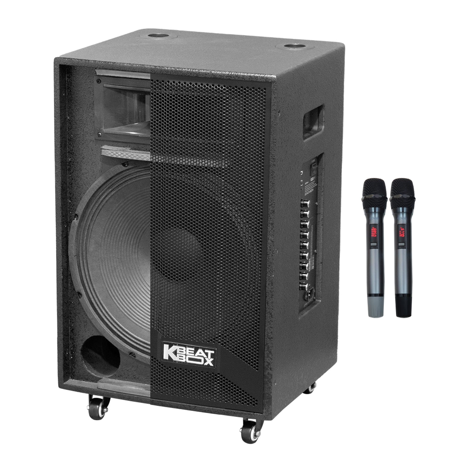 KBEATBOX KB - 39NEO – 15" Big Box Karaoke Speaker System | 80W RMS | Wireless Mics - Karaoke Home Entertainment