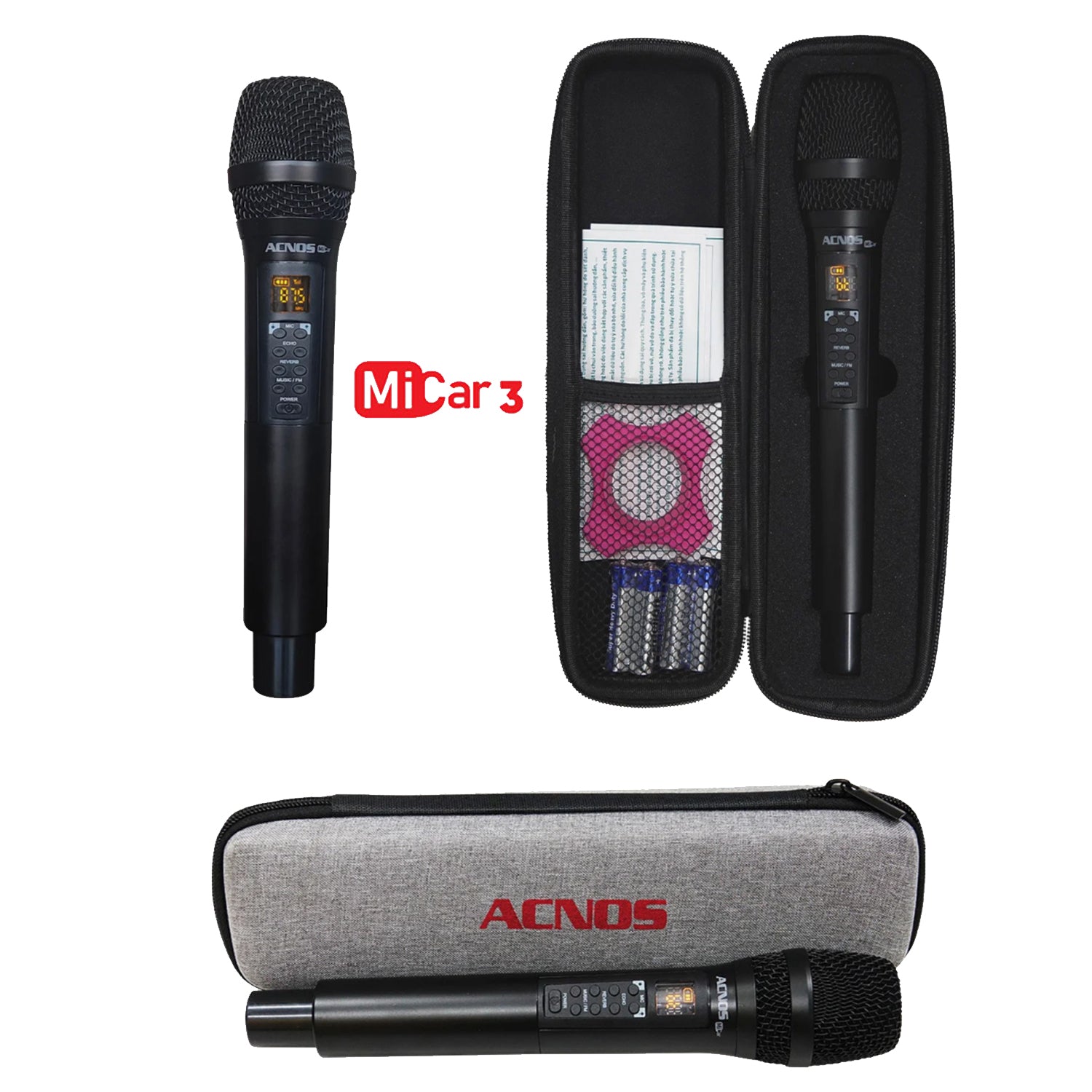 ACNOS Mi-Car 3 In Car Karaoke Wireless Microphone + Carry Bag (Bluetooth / FM)