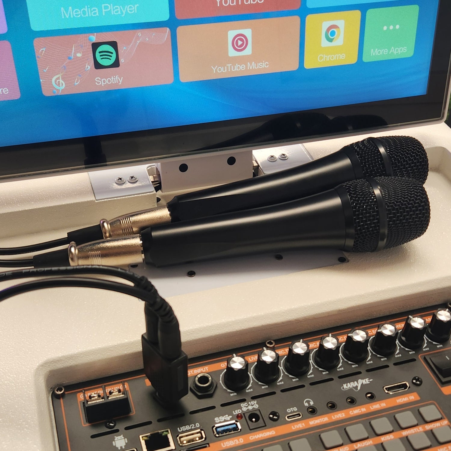 Mic Port Adapter (1 - to - 2) + 2x Wired Microphones with 3m Cables - Karaoke Home Entertainment