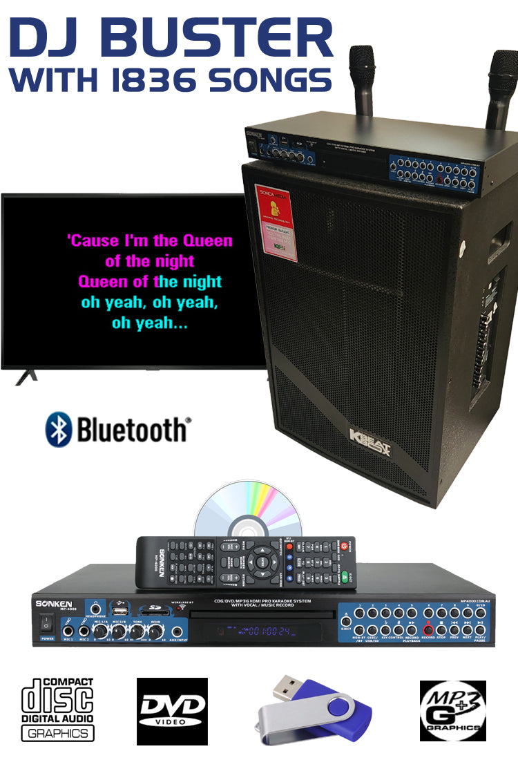 DJ BUSTER Karaoke System Package with 1836 Songs