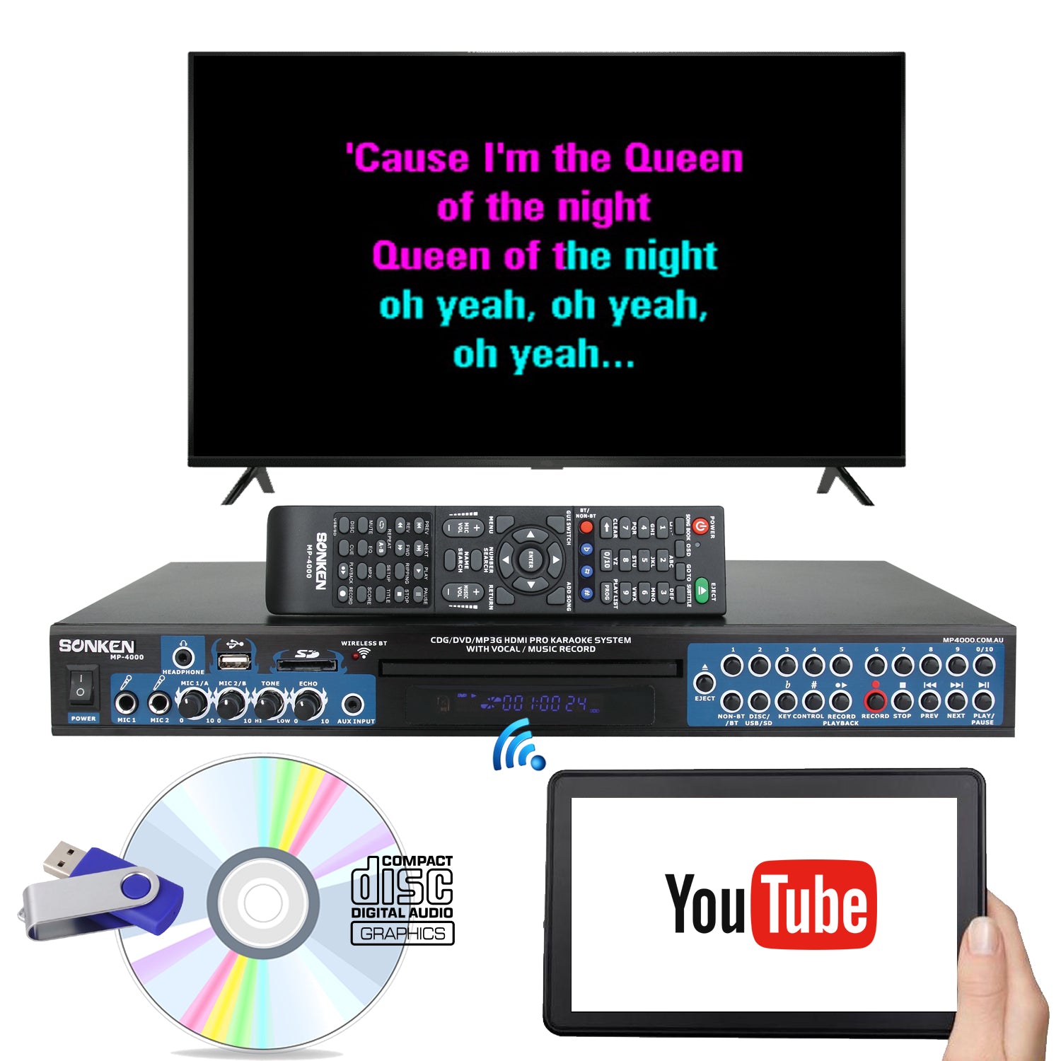 Sonken Pro Karaoke Machine for CD+G, DVD, VCD, CD & Mp3+G Songs