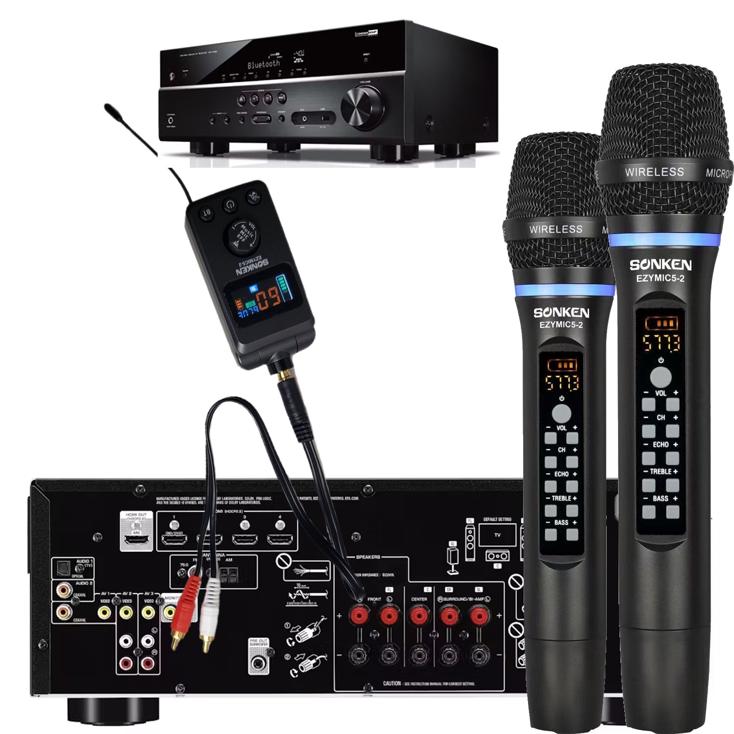 Sonken Ezy Mic 5.2 Universal UHF Wireless Microphones (with Effects) + Bluetooth - Karaoke Home Entertainment