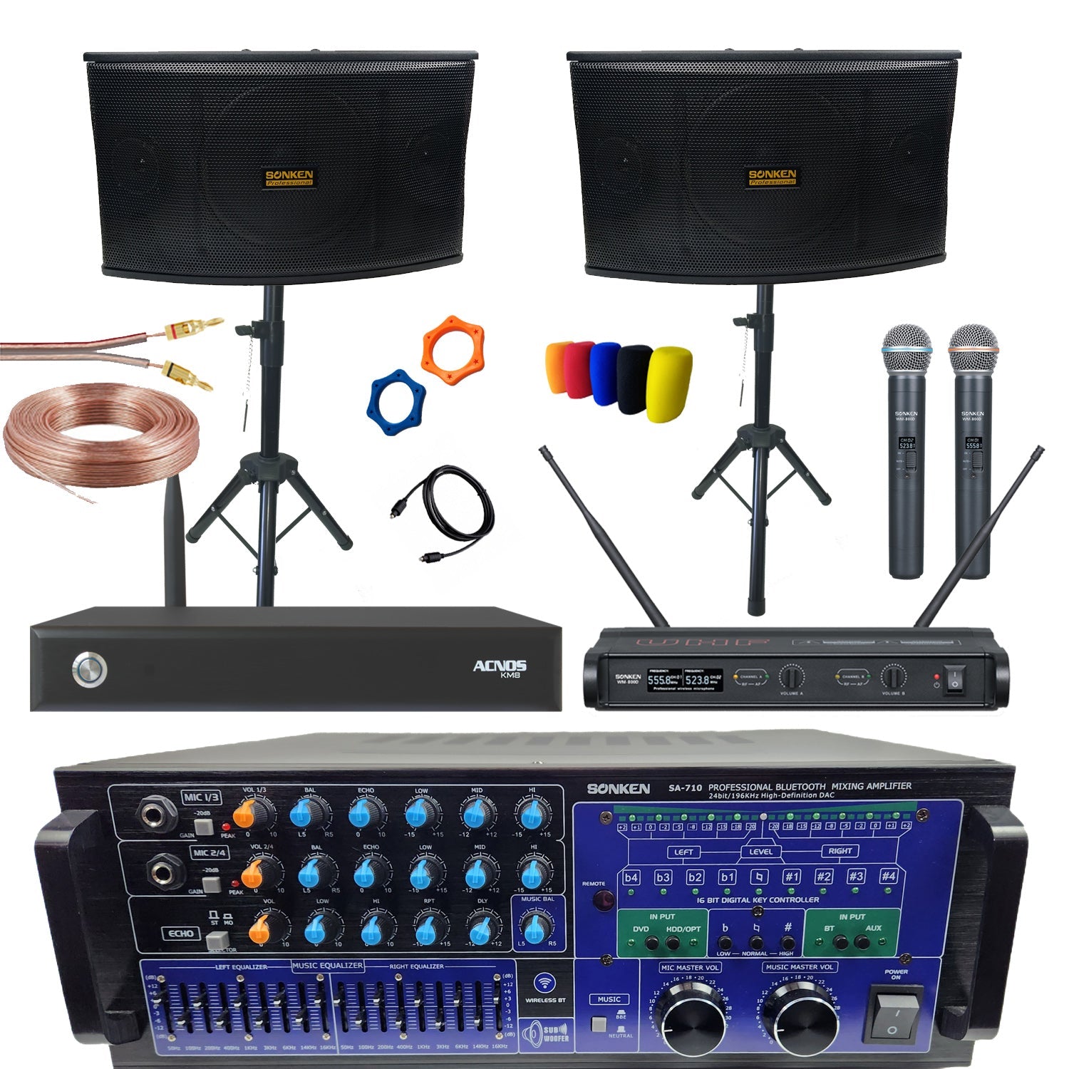 Sonken Home Karaoke Studio Package Deal (SA - 710 Amp + CS - 450 (10") Speakers + WM - 800D Wireless Mics + KM - 8 Vietnamese HDD) - Karaoke Home Entertainment
