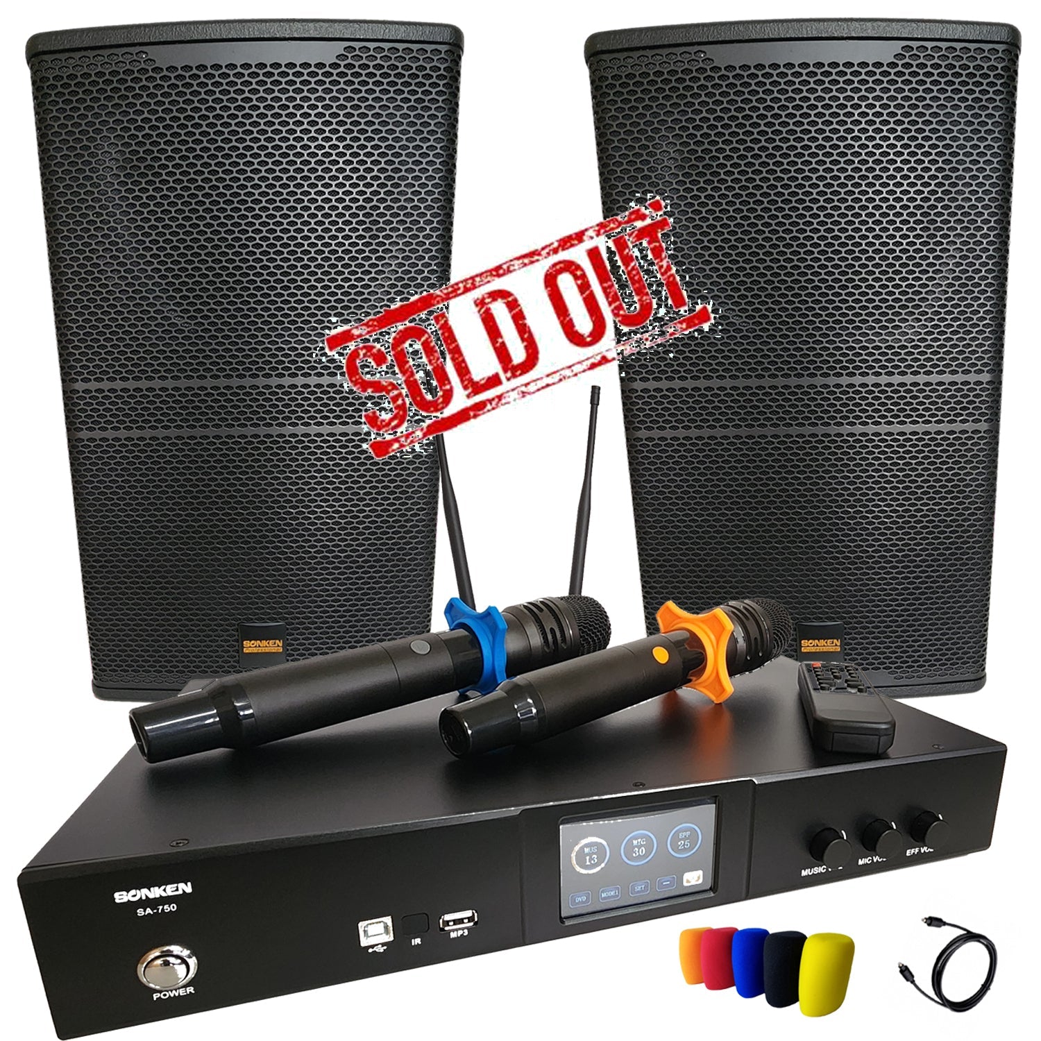 Sonken Home Karaoke Studio Package Deal (SA - 750 Amp + CSS - 212 (12") Speakers + Wireless Mics - Karaoke Home Entertainment