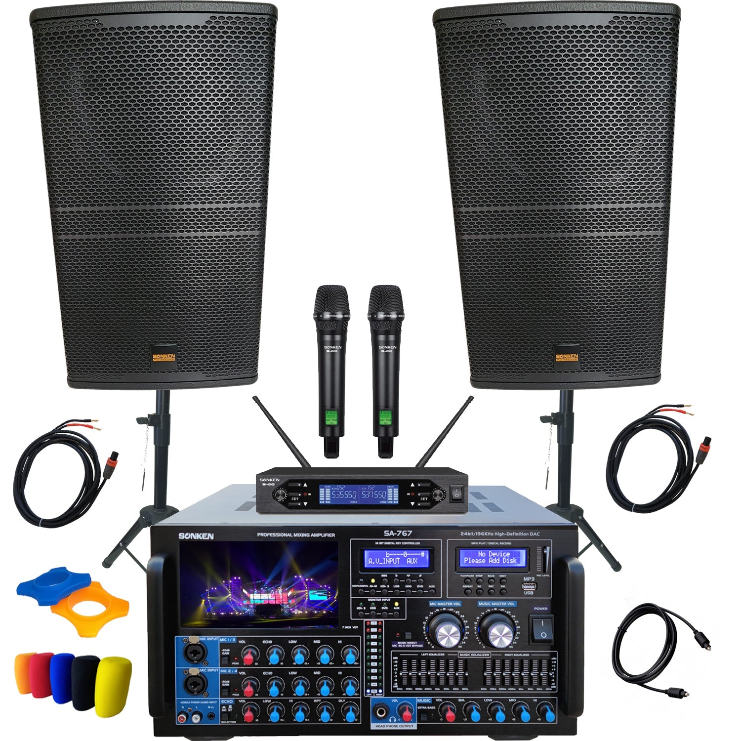 Sonken Home Karaoke Studio Package Deal (SA - 767 Amp + CSS - 212B (12") Speakers + WM - 4000D Wireless Mics) - Karaoke Home Entertainment