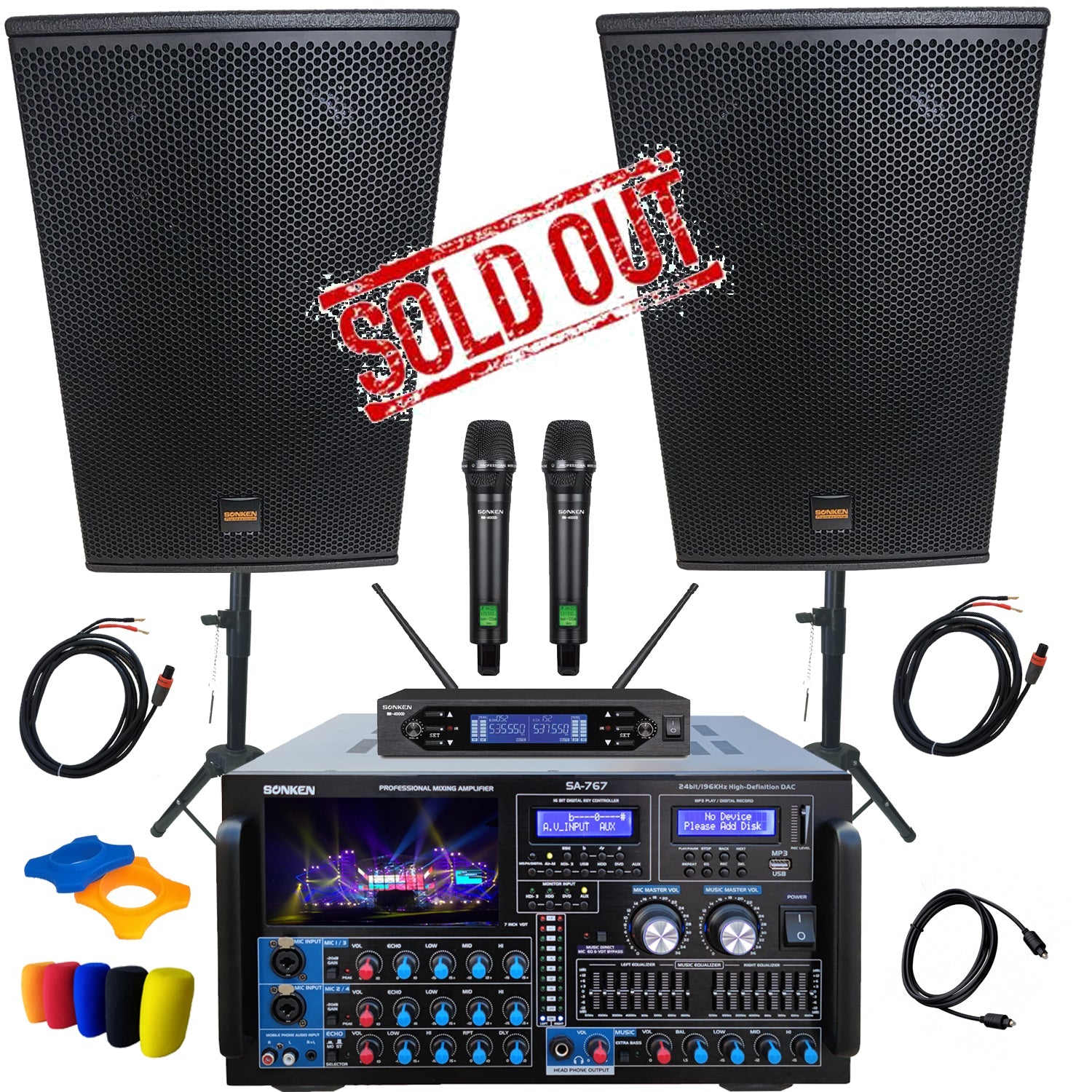 Sonken Home Karaoke Studio Package Deal (SA - 767 Amp + MSR - 1210 (12") Speakers + WM - 4000D Wireless Mics) - Karaoke Home Entertainment