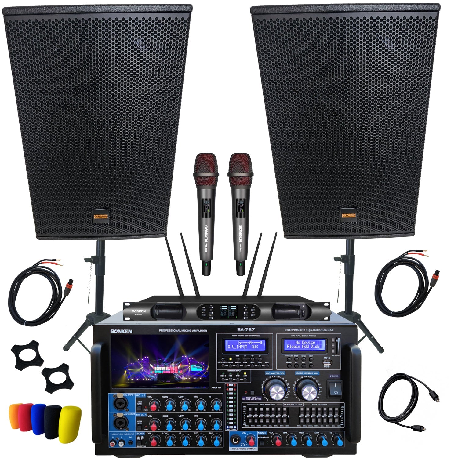 Sonken Home Karaoke Studio Package Deal (SA-767 Amp + MSR-1210 (12") Speakers + WM-6000D Wireless Mics) - Karaoke Home Entertainment