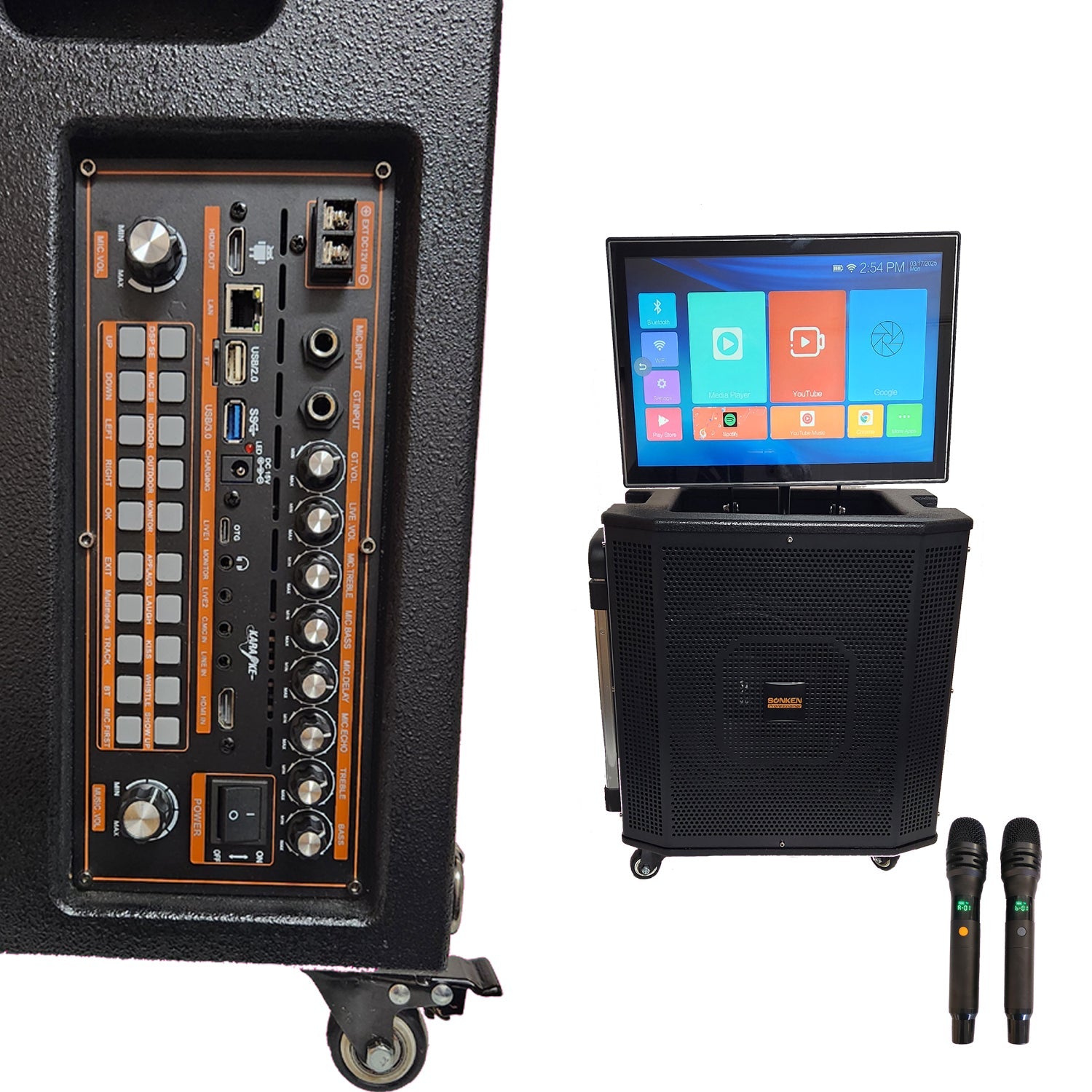 Sonken Max Karaoke (Series 4) Portable (15" Touch Screen / Android OS / WIFI / 2 Wireless Mics) - Karaoke Home Entertainment
