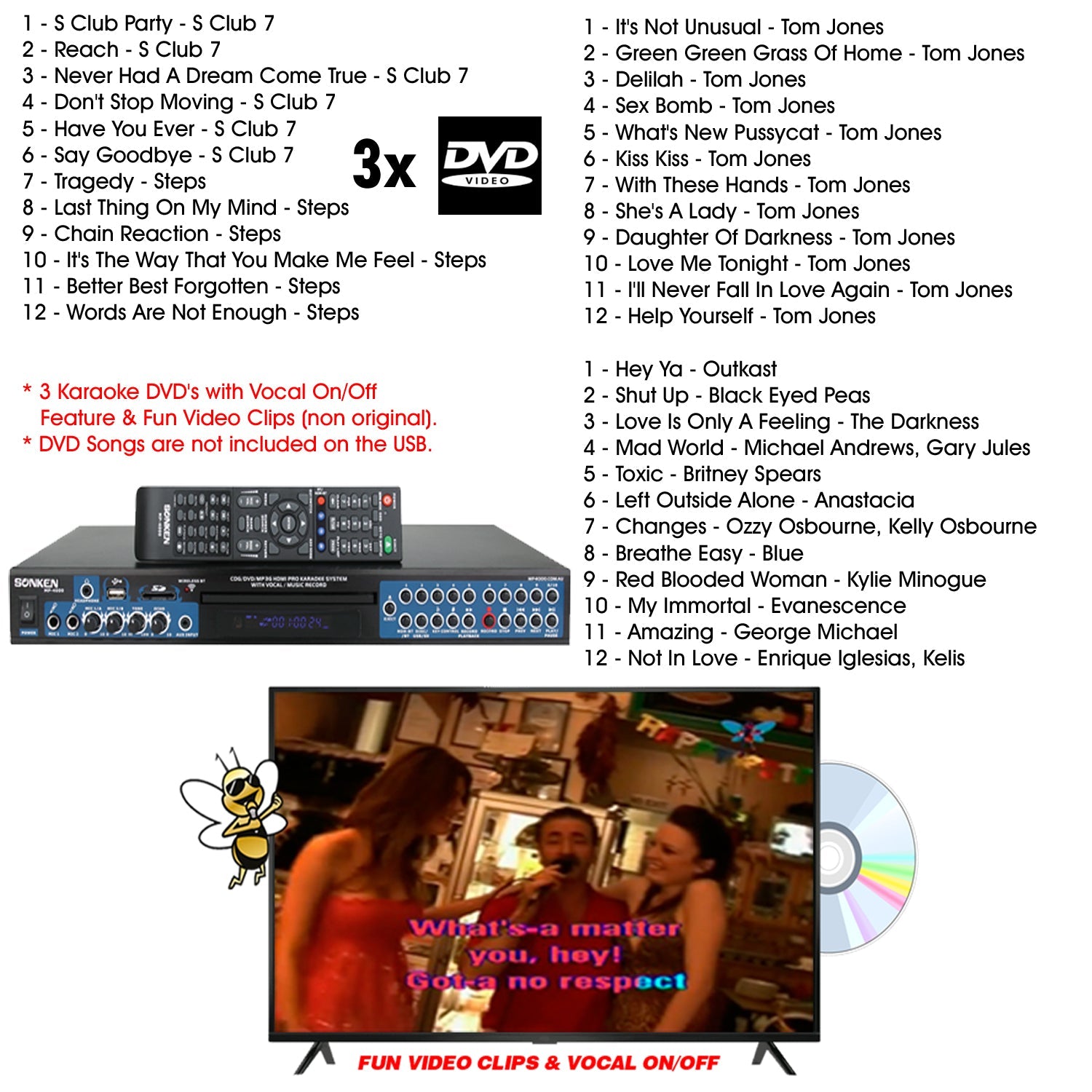 Sonken MP4000 & KBEATBOX KB - 39NEO DJ BUSTER PACK {with 1836 Songs} + 2 Wireless Microphones - Karaoke Home Entertainment