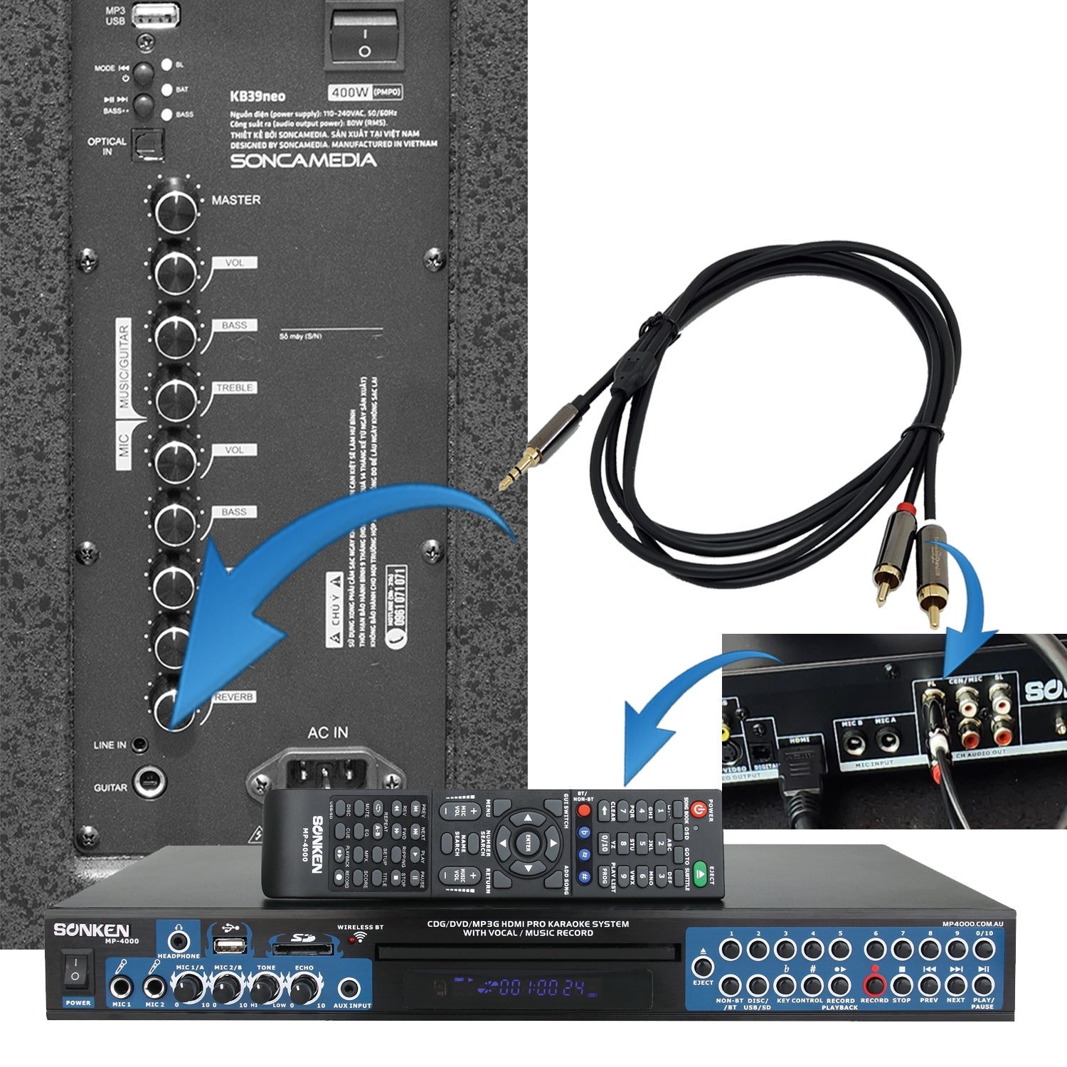 Sonken MP4000 & KBEATBOX KB - 39NEO DJ BUSTER PACK {with 1836 Songs} + 2 Wireless Microphones - Karaoke Home Entertainment