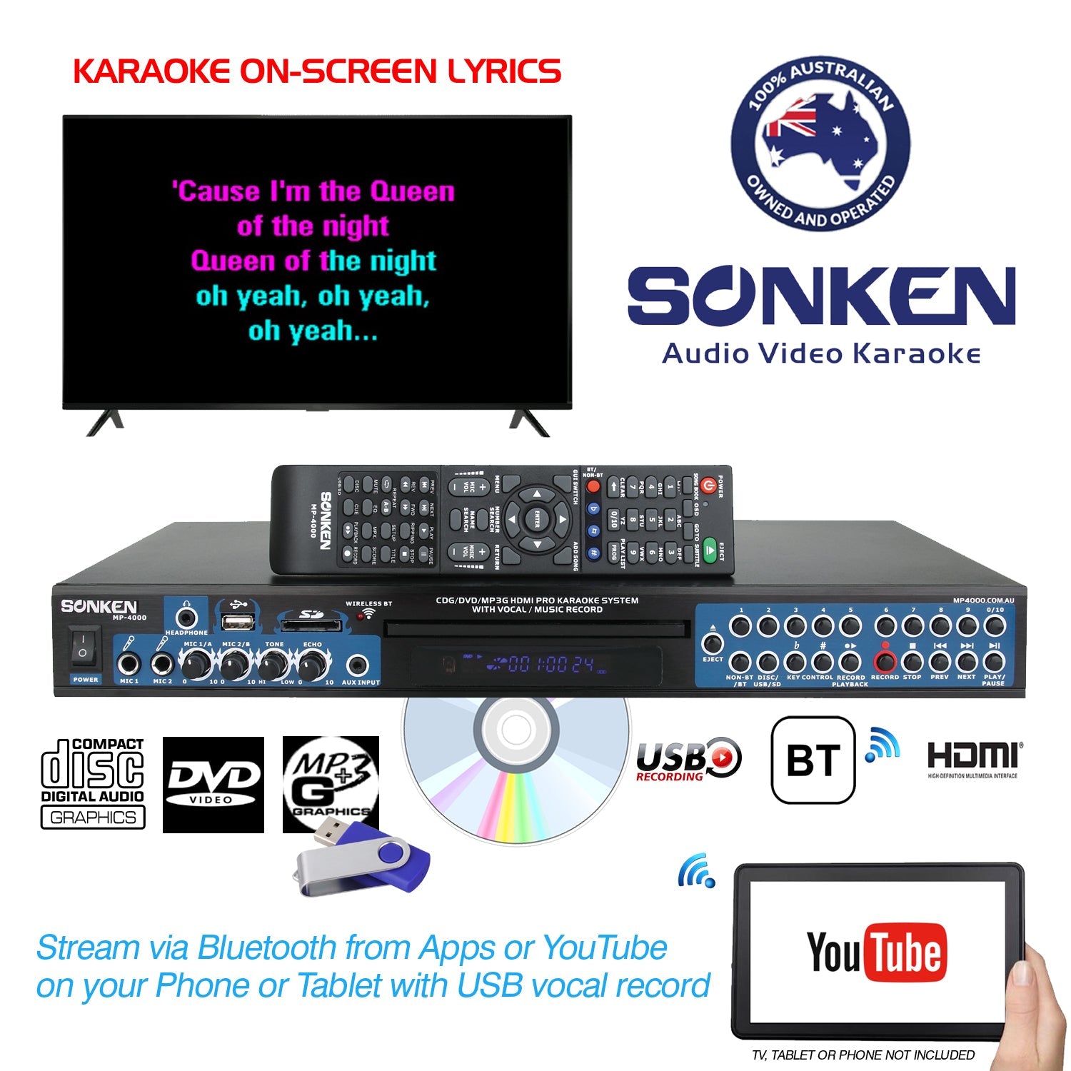 Sonken MP4000 Professional CD+G - DVD - MP3+G Karaoke Machine - Karaoke Home Entertainment