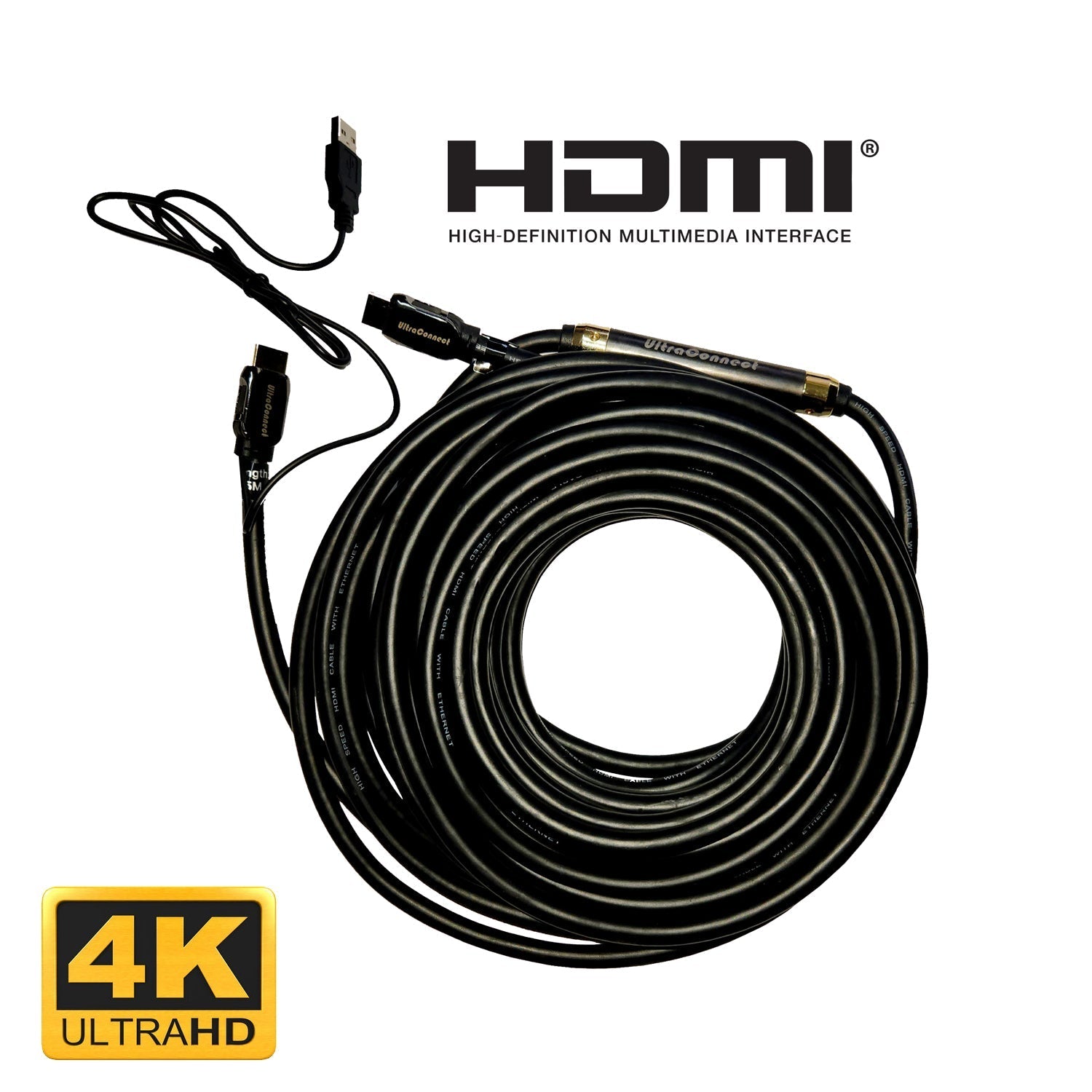 15m HDMI 4K UHD Audio Video Cable (with USB Powered Signal Amplifier) - Karaoke Home Entertainment