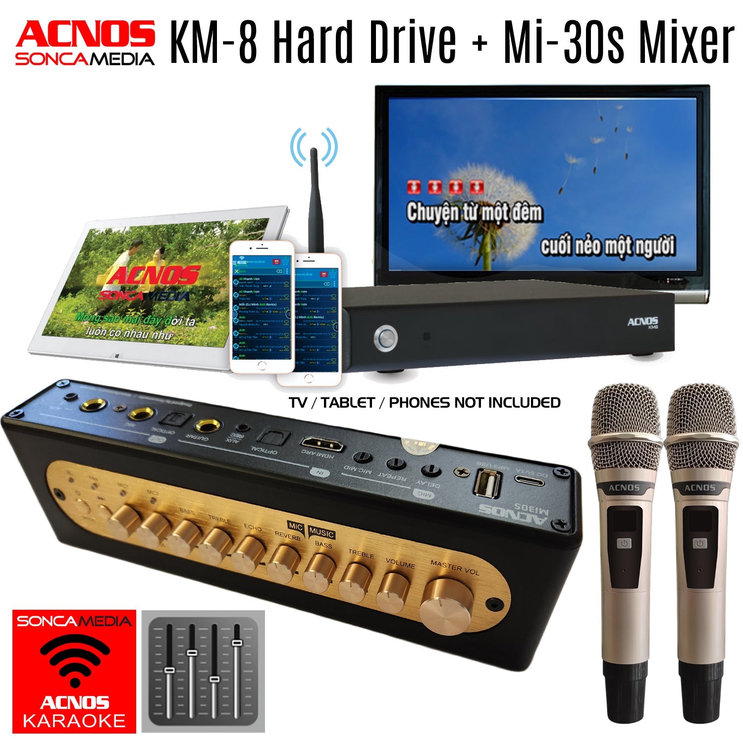 ACNOS KM-8 + Mi-30s Mixer + Wireless Microphones (Package Deal) - Karaoke Home Entertainment