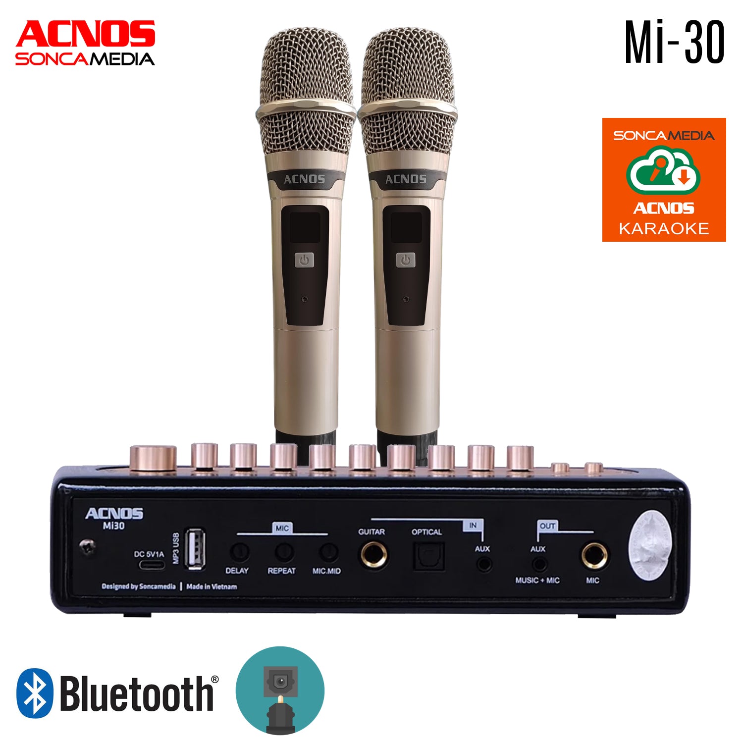 ACNOS Mi-30 Compact Portable Karaoke Mixer + 2 UHF Wireless Microphones + Carry Bag - Karaoke Home Entertainment
