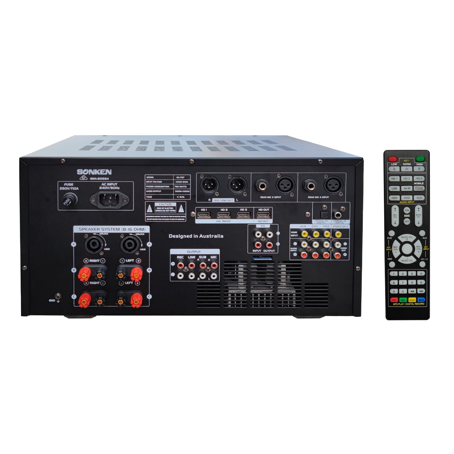 EX-DEMO - Sonken SA-767 Professional Series Karaoke Mixing Amplifier (1000 Watts - RMS) + USB Vocal + Music Record + Bluetooth - Karaoke Home Entertainment