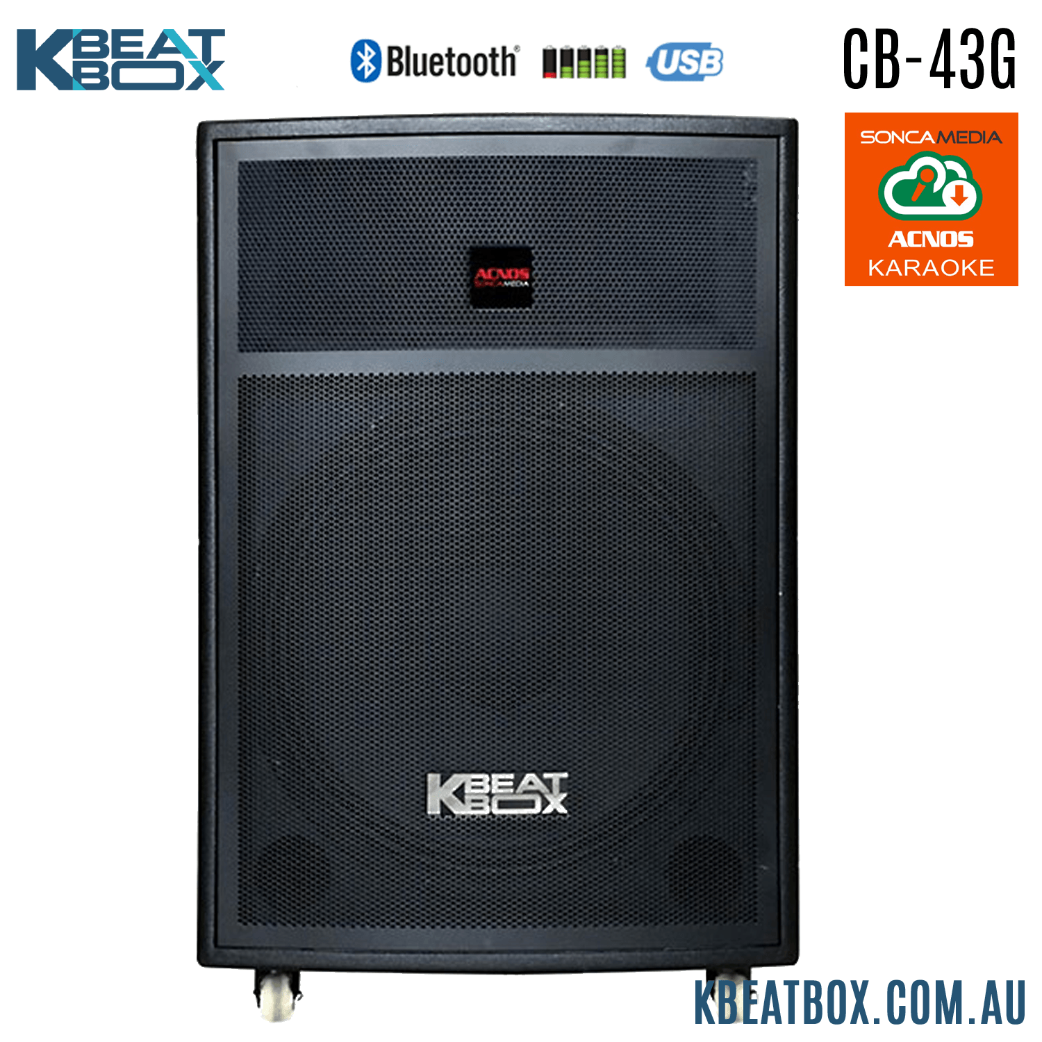 KBeatBox CB-43G [100W RMS / 450W PMPO] Karaoke Powered Speaker System + 2 Wireless Mic's + Karaoke Cloud App - Karaoke Home Entertainment