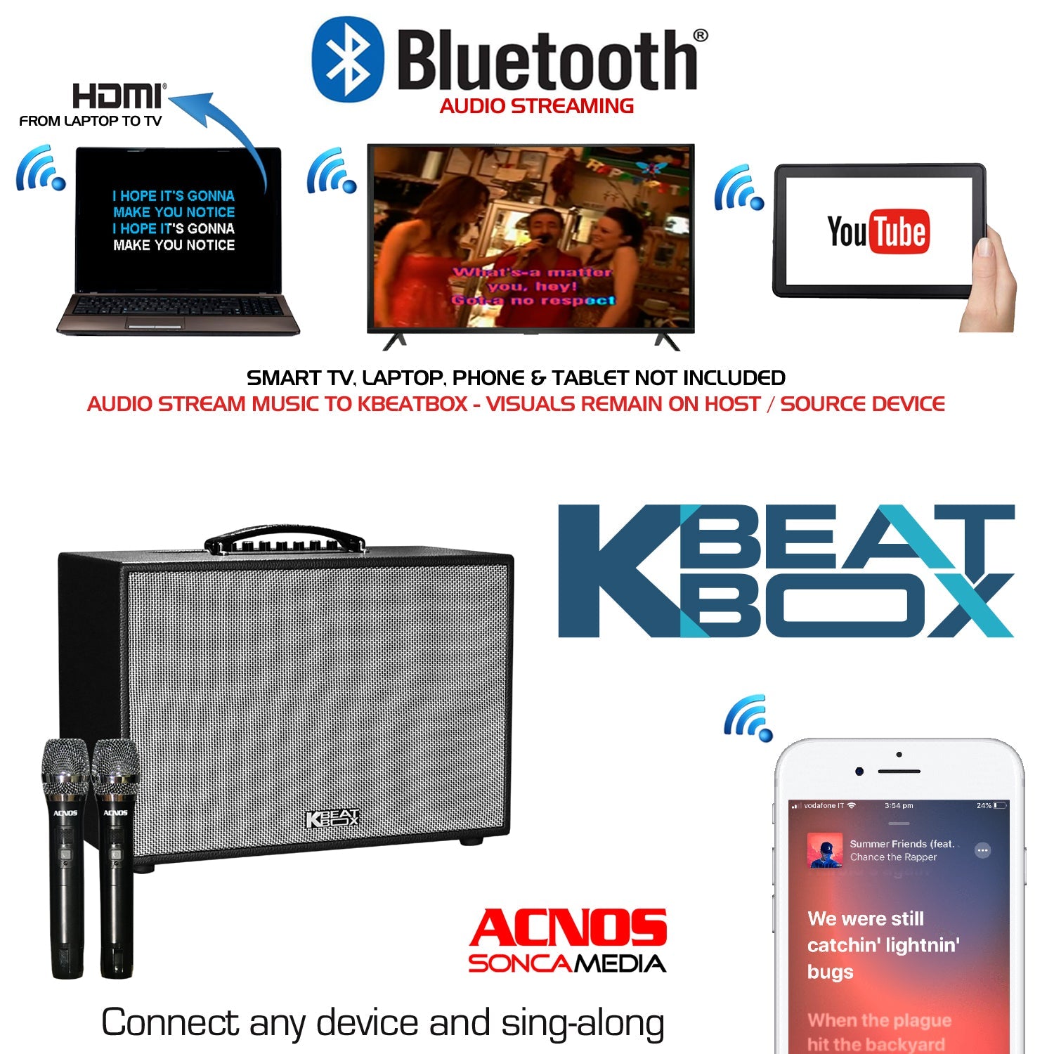 KBeatBox CS-200PU [50W RMS / 300W PMPO] Karaoke Powered Speaker System + 2 Wireless Mic's + Karaoke Cloud App - Karaoke Home Entertainment