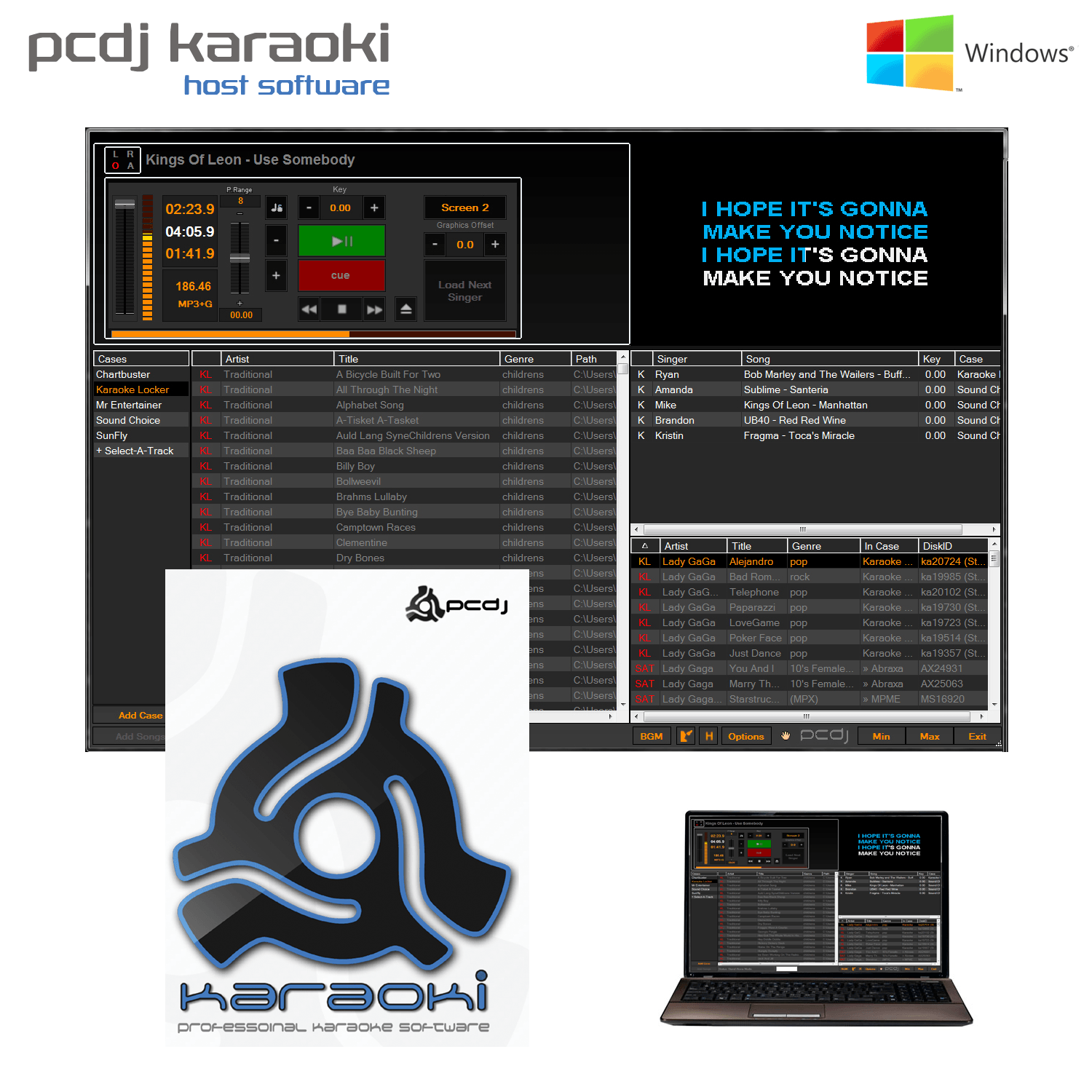 PCDJ Karaoki Hosting Software (Karaoke MP3+G Playback) Windows PC (CD-ROM) - Karaoke Home Entertainment