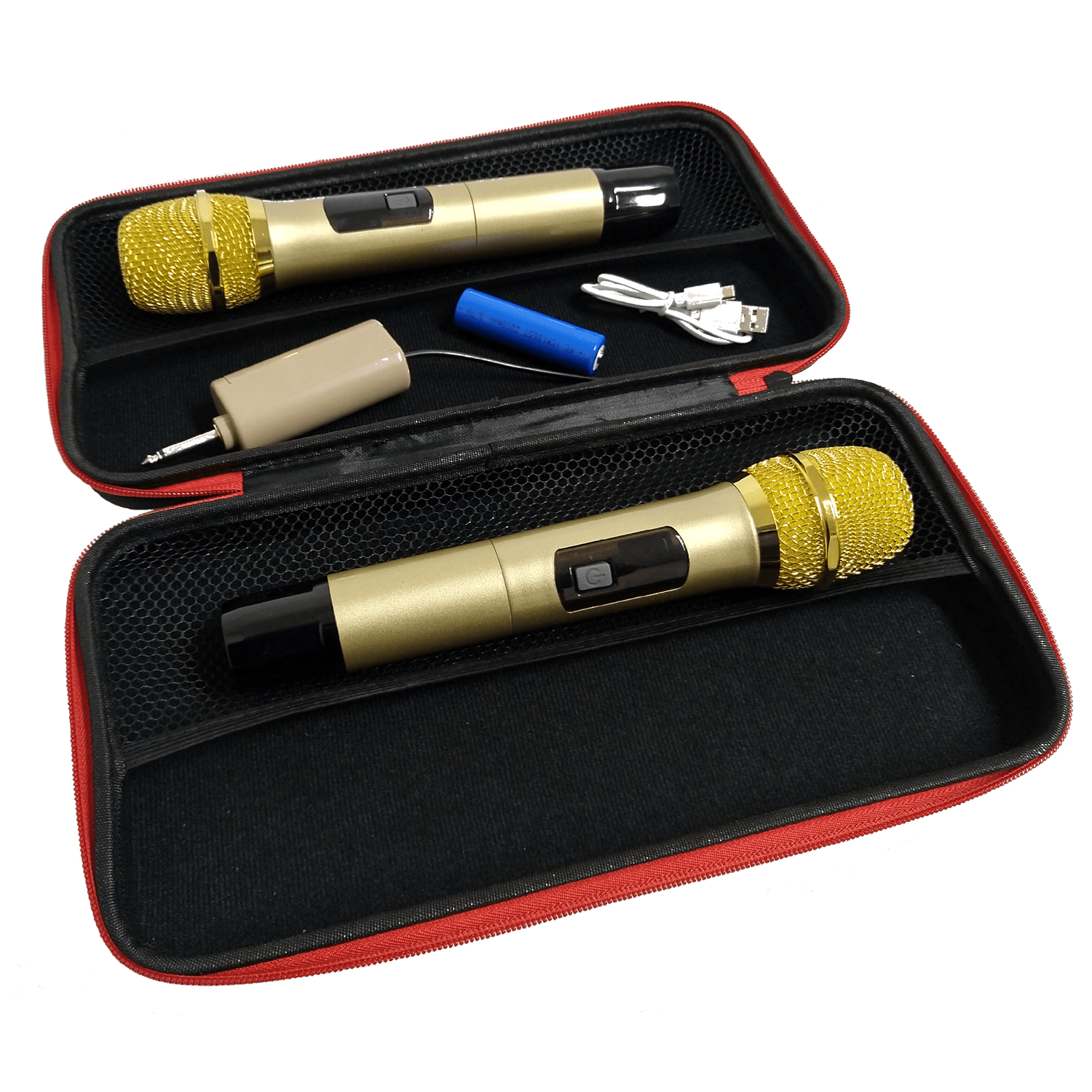 Sonken EZY MIC Series 2 Pro UHF Wireless Microphones (2) and (USB) Rechargeable Receiver Unit + Case - Karaoke Home Entertainment