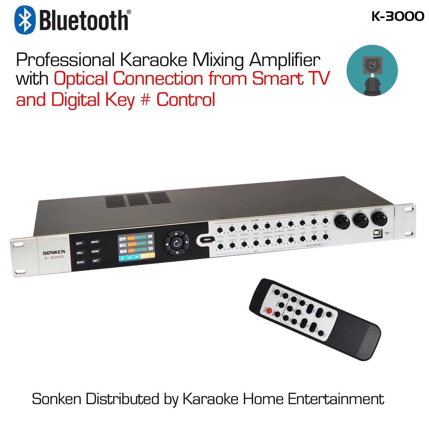 Sonken K-3000 Professional Karaoke Microphone Mixer (Bluetooth/Optical/Key Control) - Karaoke Home Entertainment
