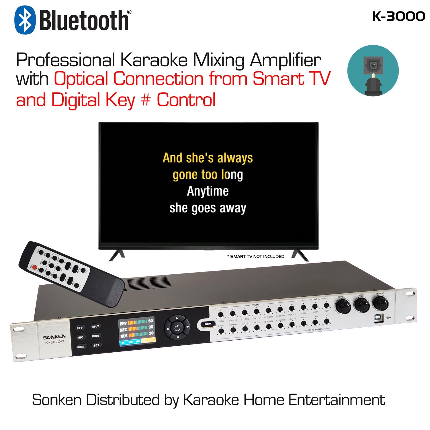 Sonken K-3000 Professional Karaoke Microphone Mixer (Bluetooth/Optical/Key Control) - Karaoke Home Entertainment