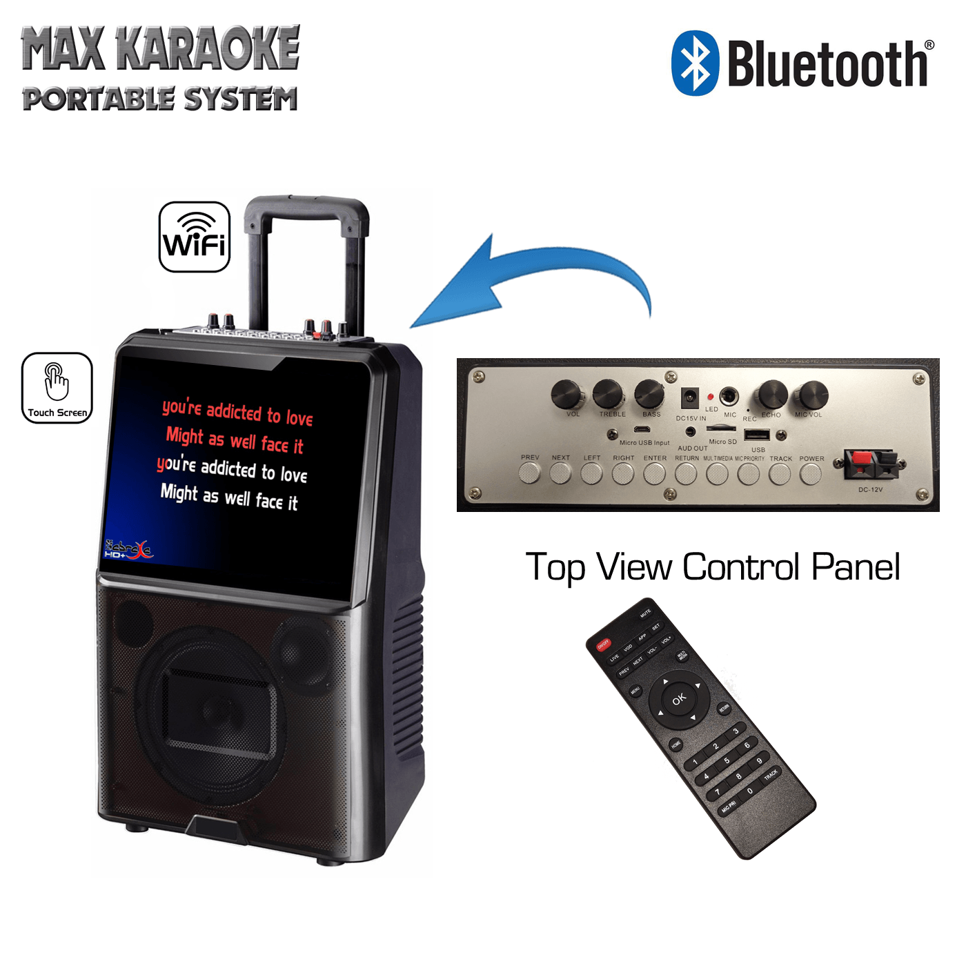 Sonken Max Portable Karaoke System - WIFI + 15" Touch Screen + 2 Wireless Microphones - Karaoke Home Entertainment
