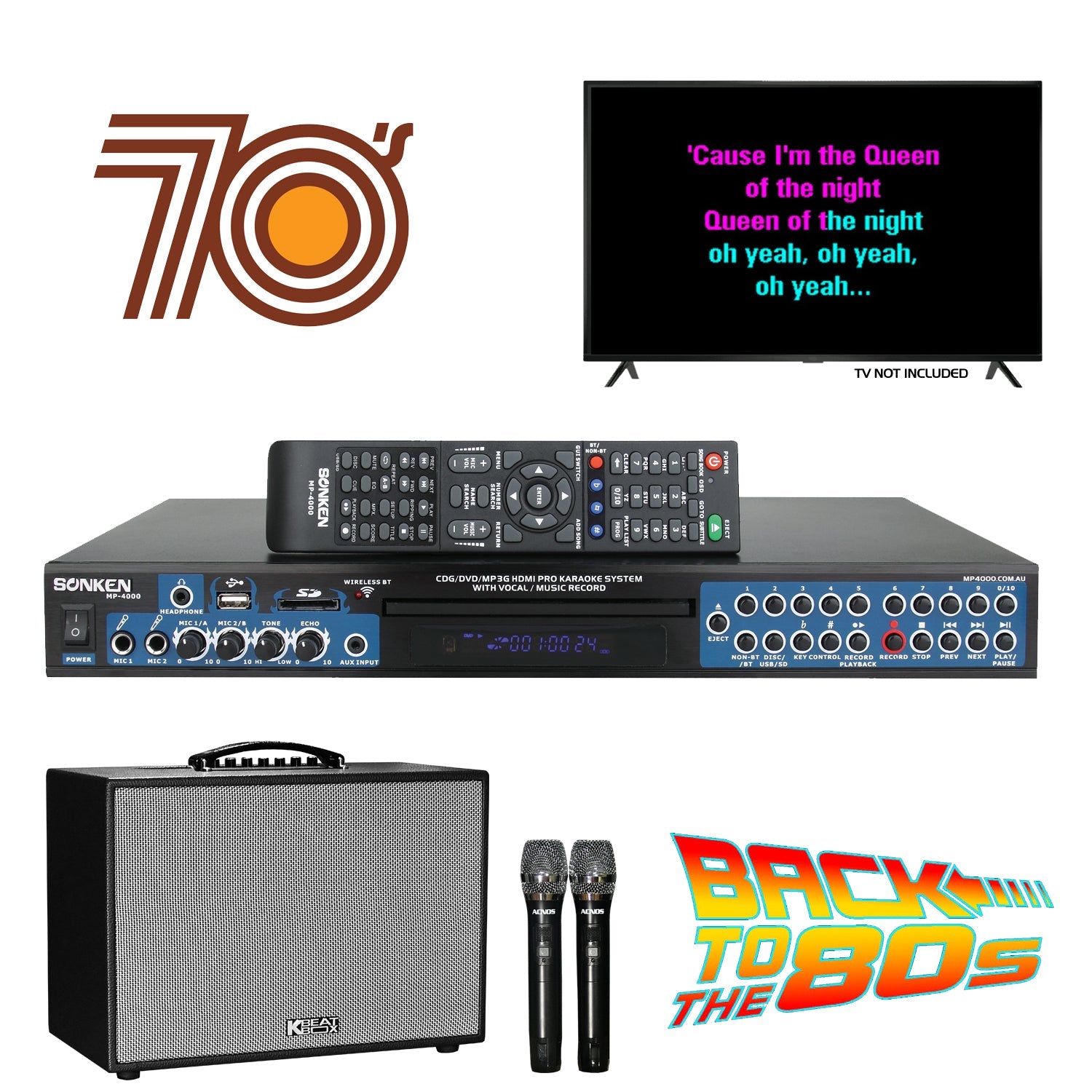Sonken MP4000 + KBEATBOX CS-200PU + 420 Songs from the 70's & 80's - Karaoke Home Entertainment