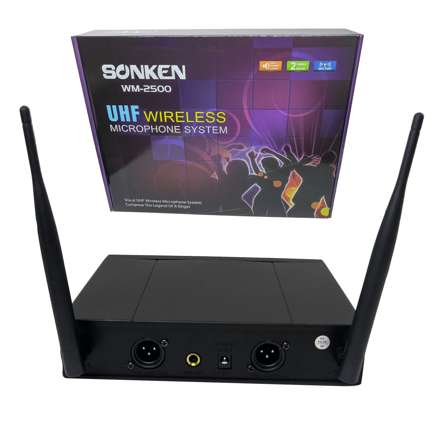 Sonken WM-2500 (Multi Channel) Pro UHF Wireless Microphones (2) and Receiver Unit - Karaoke Home Entertainment