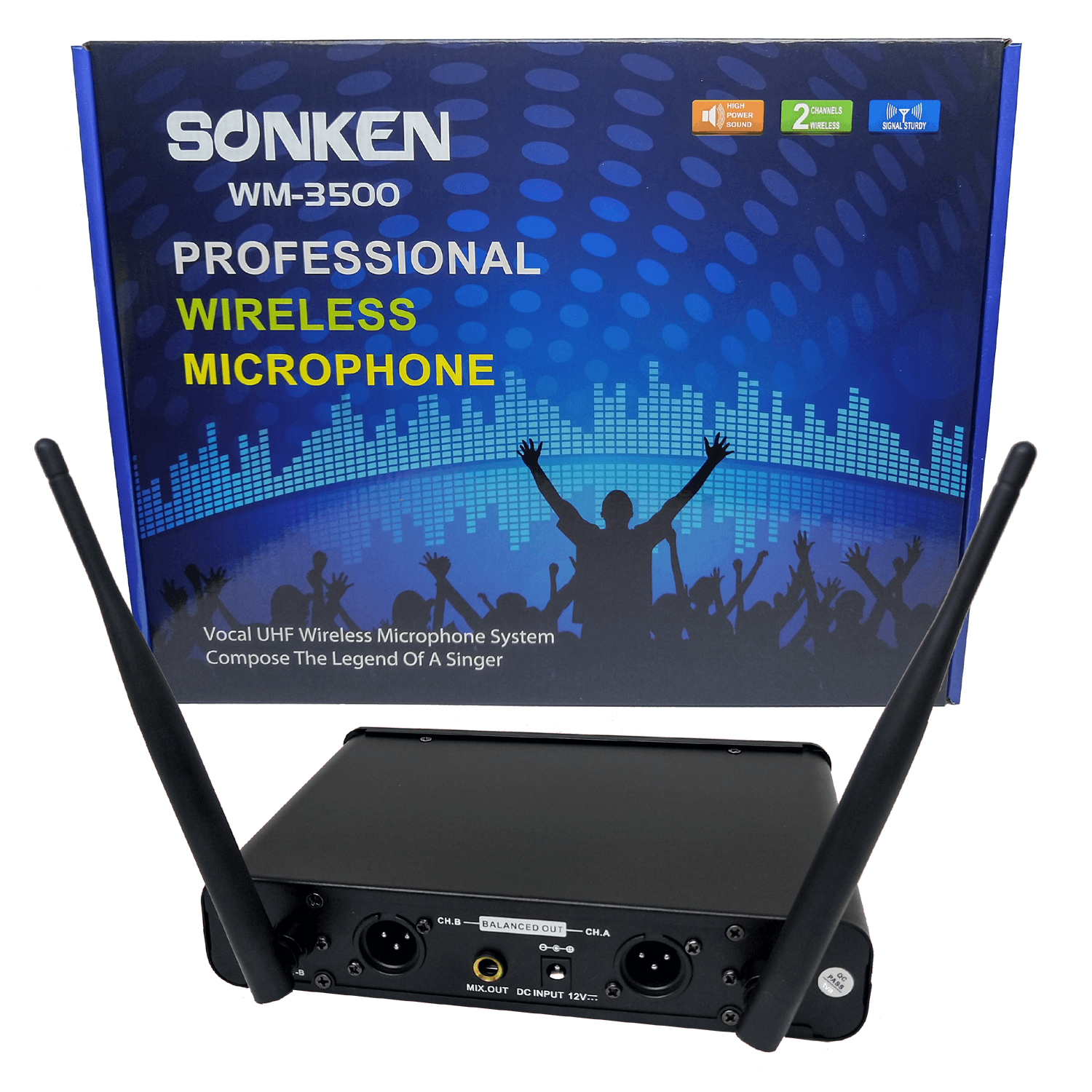Sonken WM-3500 (Multi Channel) Pro UHF Wireless Microphones (2) and Receiver Unit - Karaoke Home Entertainment