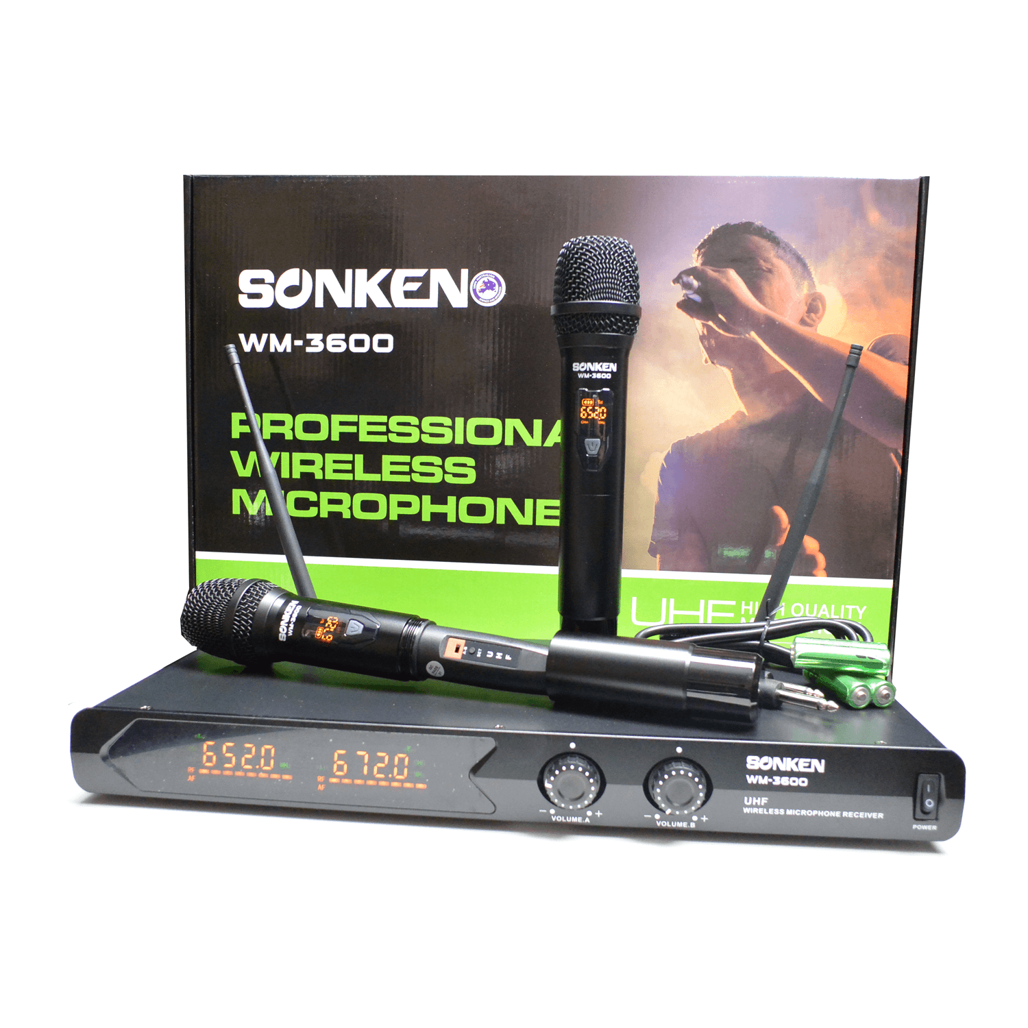 Sonken WM-3600 (Multi Channel) Pro UHF Wireless Microphones (2) and Receiver Unit - Karaoke Home Entertainment