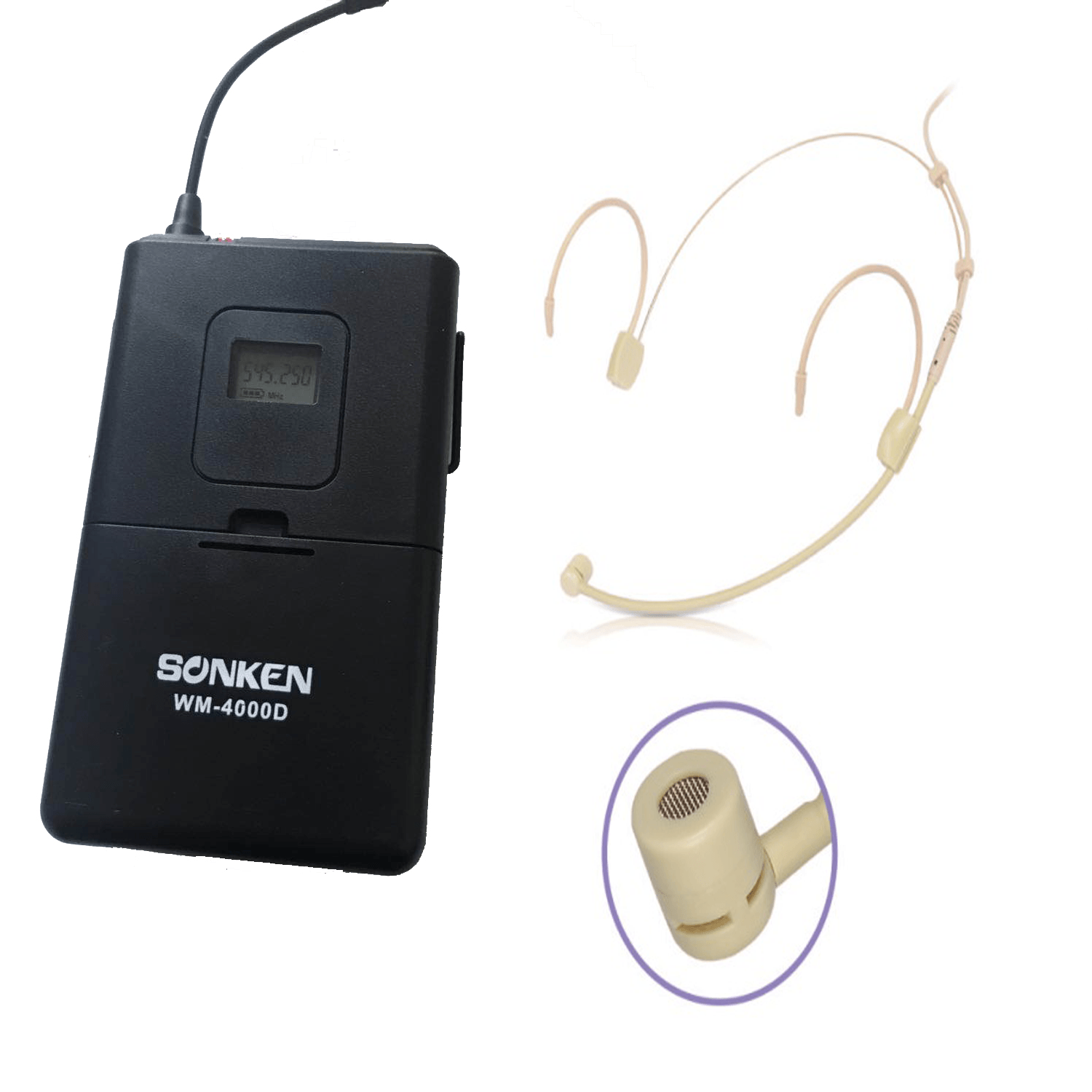 Sonken WM-4000D + Body Pack Headset - PRO 200 Channel UHF Wireless Microphones (2) + Body Pack & Headset Microphone - Karaoke Home Entertainment