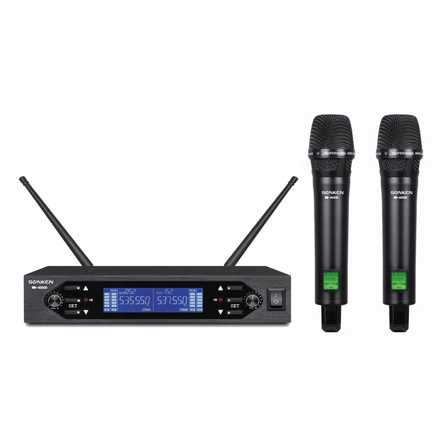 Sonken WM-4000D - PRO 200 Channel UHF Wireless Microphones (2) and Receiver Unit - Karaoke Home Entertainment