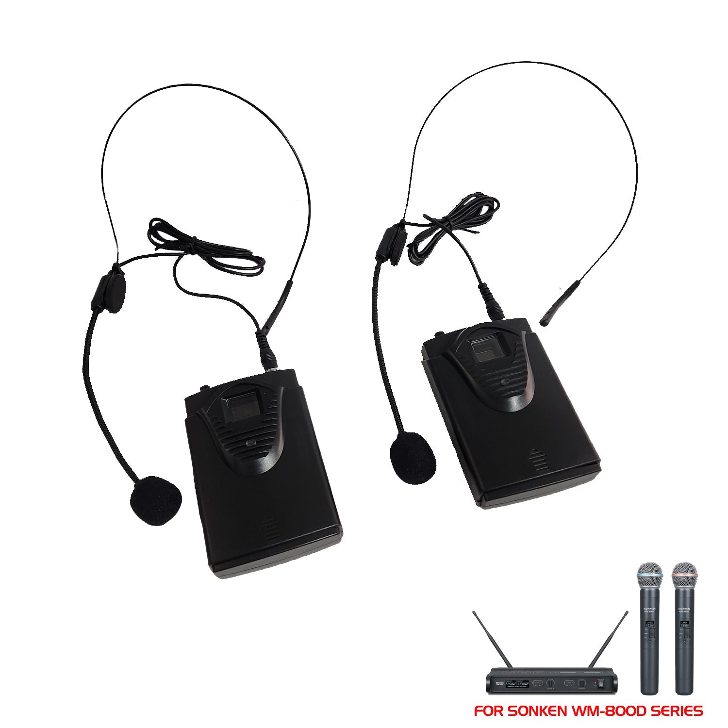 Sonken WM-800D Series (Optional) 2x Wireless Body Packs and 2x Headset Microphones - Karaoke Home Entertainment